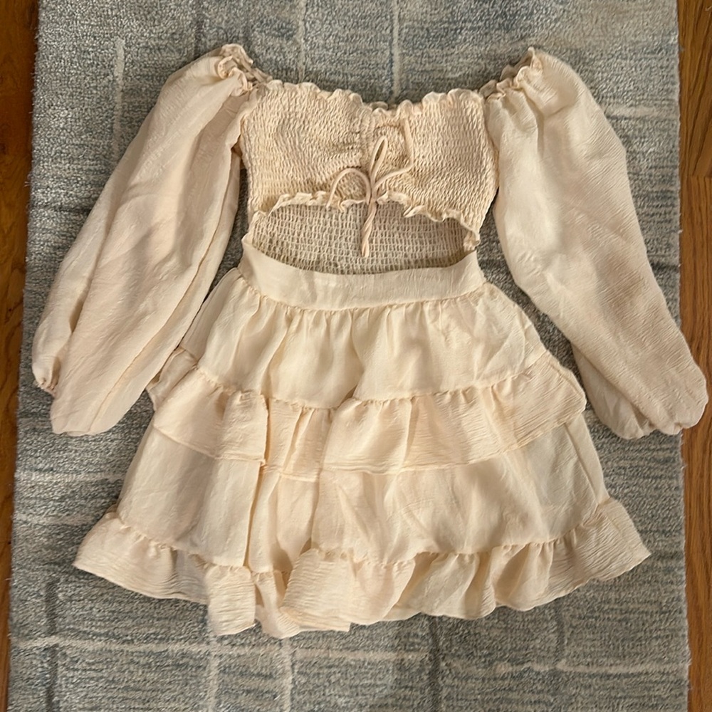 Off the Shoulder Cream dress with Stomach Cutout